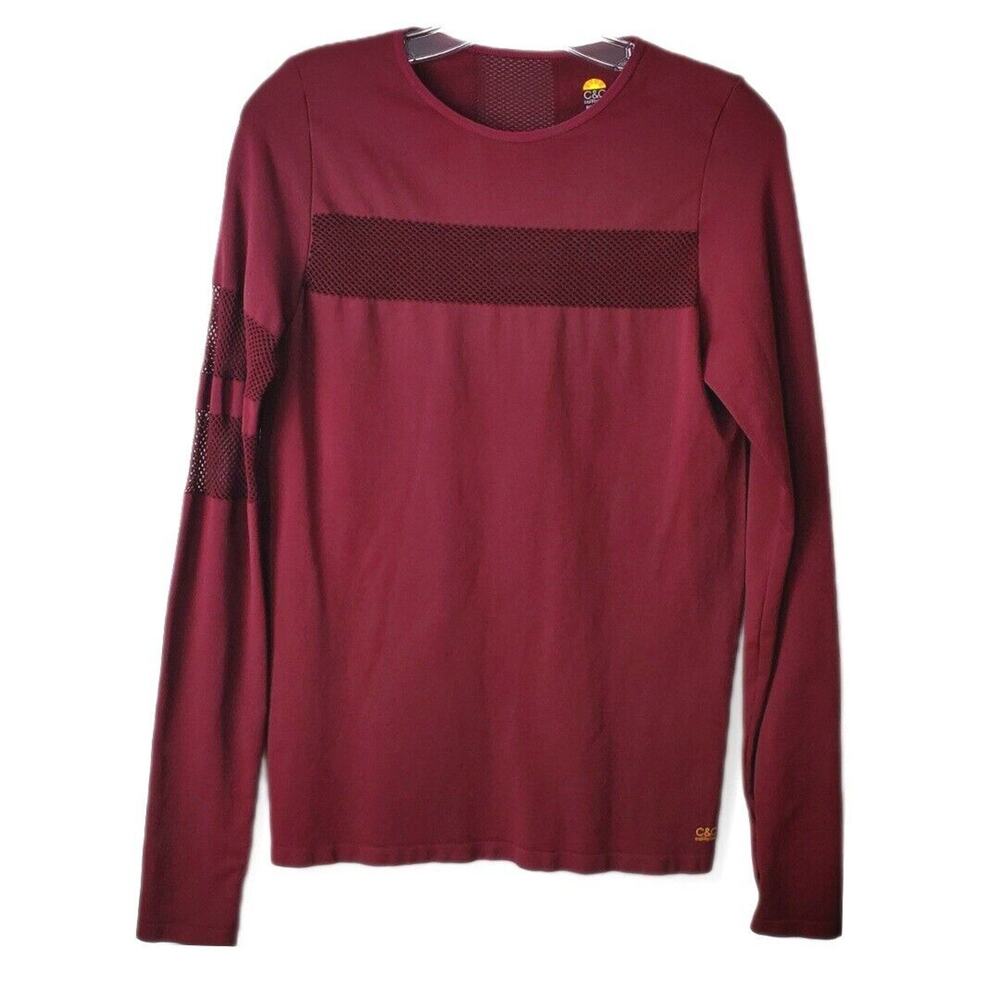 C&C California Burgundy Mesh Top M Casual Weekend Workout Athleisure Running NEW